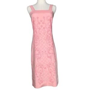 Vintage 50/60s Pink Floral Embroidery Maxi Dress Twee Coquette Boho Hippie